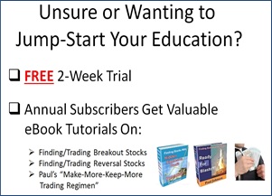 Subscribe annually to get eBook tutorials on how to find and trade stocks setting up to break out or stage reversal moves, as well as how to increase profit potential and minimize losses